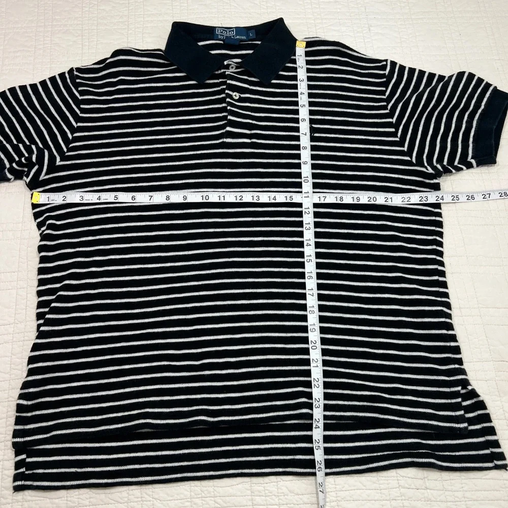 Polo Ralph Lauren Mens Large Navy White Striped Short Sleeve Cotton Polo Shirt